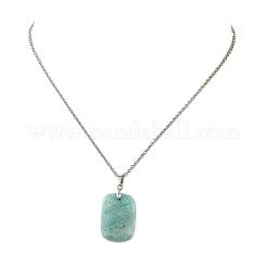 Collana con ciondolo rettangolare in amazzonite naturale e catena a maglie in acciaio inossidabile 304&nbsp;NJEW-JN06416