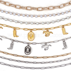 8 stücke 8 arten cowboy thema 304 edelstahl & messing & kunststoff & aluminium & baseball kappe kette&nbsp;HJEW-SC0002-40