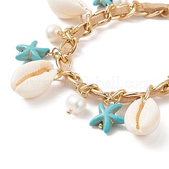 Conchiglia naturale e perla di conchiglia e bracciale con ciondolo a forma di stella marina sintetica&nbsp;BJEW-TA00201
