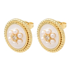 Orecchini a bottone in ottone con zirconi chiari e micro pavè&nbsp;KK-CBADE12-06G-A
