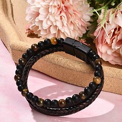 Armbänder aus natürlichen Tigeraugen und runden Glasperlen&nbsp;BJEW-G732-01B