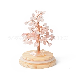Arbre d'argent de puces de quartz rose naturel dans des cloches en verre de dôme avec des décorations d'affichage de base en bois&nbsp;DJEW-B007-04B