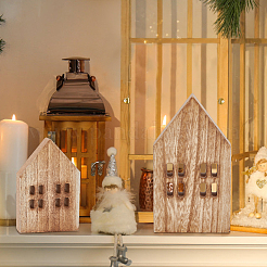 4 pz 2 stili decorazioni natalizie in legno per esposizione di casette&nbsp;DJEW-BC0001-28B