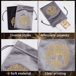 2 Stück 2 Stile Rechteck Goldprägung Lebensbaum Samt Tarot Aufbewahrung Kordelzug Taschen für Wahrsagerei&nbsp;ABAG-CN0001-53