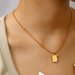Collares con colgante de placa de identificación de acero inoxidable 304 con estampado de tartán y estrella para mujer&nbsp;WG5400A-01