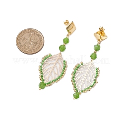 Boucles d'oreilles à tige en feuille de jade blanc naturel&nbsp;EJEW-MZ00252