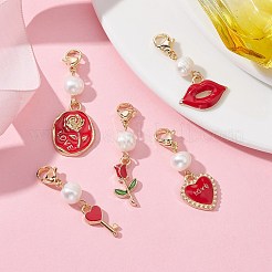 5 Uds. Decoraciones colgantes esmaltadas de aleación para el Día de San Valentín&nbsp;HJEW-JM01245-01