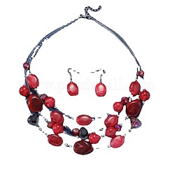 Ensembles de boucles d'oreilles pendantes en résine et de colliers multicouches en alliage rétro&nbsp;FS-WG198EF-03