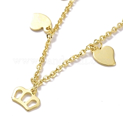 Bracciale con ciondoli a forma di cuore e corona in acciaio inossidabile 201 con catene in acciaio inossidabile 304 per donna&nbsp;BJEW-C019-30G