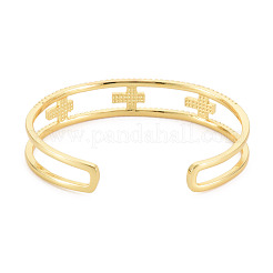 Bracelet manchette ouvert avec croix en oxyde de zirconium transparent et émail&nbsp;BJEW-S141-025