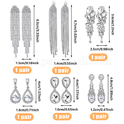 6 Paar 6 Stile Legierung Strass Tropfen baumelnde Clip-on Ohrringe&nbsp;EJEW-FI0002-91