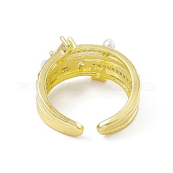 Anello a polsino aperto con rettangolo e rombo in zirconia cubica trasparente con perline di plastica&nbsp;RJEW-I091-15G