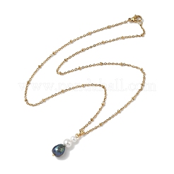Halskette mit Anhänger aus natürlicher Süßwasserzuchtperle und runder Muschelperle&nbsp;NJEW-JN06039