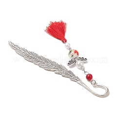 Lesezeichen mit Engelanhänger aus natürlicher und gefärbter malaysischer Jade und Kunstperle&nbsp;AJEW-JK00361