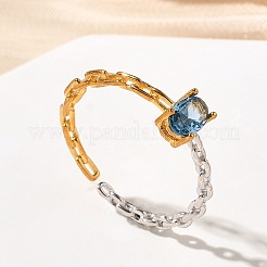 925 anillo abierto con circonita cúbica pavé en plata de ley&nbsp;RJEW-R016-01G&P-02