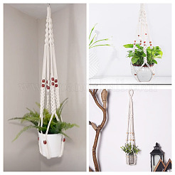 2 suspension pour plante en macramé fait main en polyester avec perles de bois&nbsp;AJEW-HS0001-47A