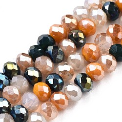 Chapelets de perles en verre, de couleur plaquée ab , facette, rondelle, orange, 3.5x3mm, Trou: 0.8mm, Environ 132~140 pcs/chapelet, 14.80 pouce ~ 15.16 pouces (37.6 cm ~ 38.5 cm)