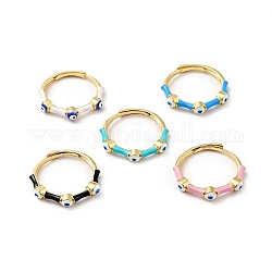 Регулируемое кольцо с эмалью от сглаза, настоящие 18-каратные позолоченные латунные счастливые украшения для женщин, разноцветные, размер США 7 (17.3 мм)