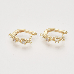 Brass Cubic Zirconia Hoop Earring Findings, with Latch Back Closure, Nickel Free, with Horizontal Loop, Real 18K Gold Plated, 17x4x13.5mm, Hole: 1.4mm, Pin: 0.8x1mm