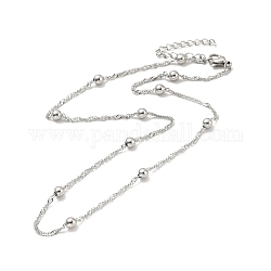 304 Singapur-Halskette aus Edelstahl mit Perlen für Männer und Frauen, Edelstahl Farbe, 15.6 Zoll (39.5 cm)