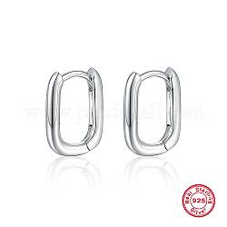 Rectangle Rhodium Plated 925 Sterling Silver Hoop Earrings, with 925 Stamp, Platinum, 21x17mm