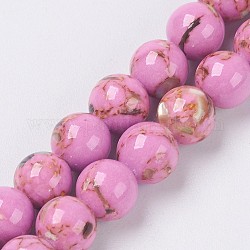 Chapelets de perles de coquillage de mer et turquoise synthétique, ronde, flamant, 8~9mm, Trou: 1.2mm, Environ 49~50 pcs/chapelet, 15.3~15.7 pouce (39~40 cm)