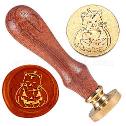 Wachssiegelstempelset, Siegellack-Stempelkopf aus goldfarbenem Messing, mit Holzgriff, für Umschlageinladungen, Katzenform, 83x22 mm, Briefmarken: 25x14.5 mm