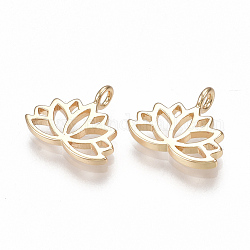 Brass Charms, Lotus Flower, Nickel Free, Real 18K Gold Plated, 10.5x12.5x1mm, Hole: 1.8mm