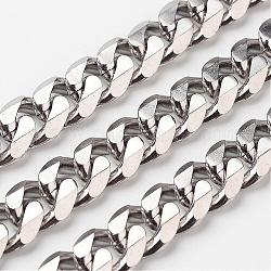 304 Stainless Steel Cuban Link Chains, Chunky Curb Chains, Faceted, Unwelded, Stainless Steel Color, 11x4mm