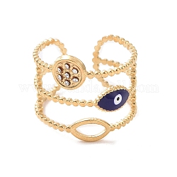 Klarer, flacher, runder Zirkonia-Ring mit offenem bösen Blick aus Emaille, Titanstahlschmuck für Frauen, golden, Innendurchmesser: 18 mm