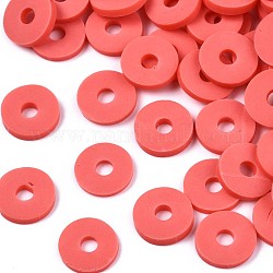 Cuentas de arcilla polimérica hechas a mano ecológicas, disco / plano y redondo, abalorios heishi, rojo naranja, 8x0.5~1mm, agujero: 2 mm, aproximamente 13000 unidades / 1000 g