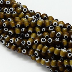Chapelets de perle rondes au mauvais œil manuelles, olive, 6mm, Trou: 1mm, Environ 65 pcs/chapelet, 14.17 pouce