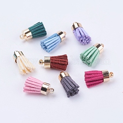 Suede Cord Tassel Pendants, with Brass Findings, Golden, Mixed Color, 16~19x7mm, Hole: 1mm