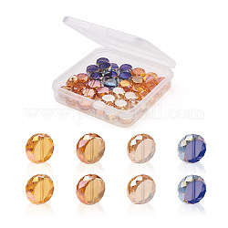 Beadthoven 40Pcs 4 Colors Electroplate Glass Beads, AB Color Plated, Faceted Flat Round, Mixed Color, 11.5x5mm, Hole: 1.2mm