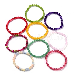 Bracciali elasticizzati di perle di giada naturale tinte, tondo, colore misto, diametro interno: 2 pollice (5 cm), perline:6mm
