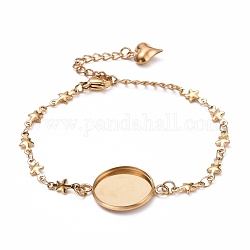 304 Stainless Steel Bracelet Making, with Lobster Claw Clasps, Star Link Chains and Flat Round Cabochon Settings, Golden, Tray: 16mm, 6-1/8 inch(15.5cm)