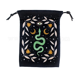 Rectangle Velvet Tarot Card Storage Bags, Printed Drawstring Pouches Packaging Bags, Leaf, 18x13cm
