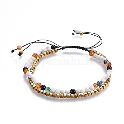Bracelets en perles de howlite naturelles, avec une perle d'hématite synthétique non magnétique galvanoplastie, Fil de nylon, 2-1/8 pouce (5.5 cm)