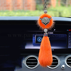 Decoración colgante de piel de zorro sintética y zorro con rhinestone, Para decoración colgante del espejo retrovisor del coche., rojo naranja, 370mm
