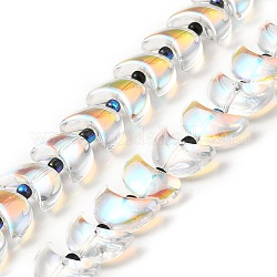 Transparentes perles de verre de galvanoplastie brins, demi-plaqué, croissant de lune, clair ab, 14x9x6mm, Trou: 1mm, Environ 80 pcs/chapelet, 26.77'' (68 cm)