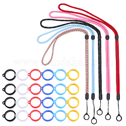 GORGECRAFT 41PCS Anti-Lost Necklace Lanyard Set Including 5PCS Anti-Loss Pendant Strap String Holder with 36PCS 6 Colors Silicone Rubber Rings for Office Key Chains Outdoor Activities, 20mm