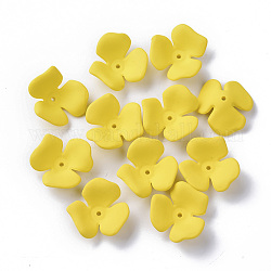 3-pétale coupelles en acrylique peint à la bombe, de Style caoutchouté, fleur, jaune, 23x20~22x7mm, Trou: 1.6mm