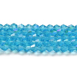 Transparentes perles de verre de galvanoplastie brins, de couleur plaquée ab , facette, Toupie, bleu profond du ciel, 3.5mm, Environ 108~123 pcs/chapelet, 12.76~14.61 pouce (32.4~37.1 cm)