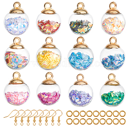DIY Globe Dangle Earring Making Kits, Including Transparent Glass Globe Pendants, Glitter Sequins inside, Brass Earring Hooks & Jump Rings, Round, Mixed Color, Pendants: 20.5x16mm, Hole: 2.5mm, 12 colors, 6pcs/color, 72pcs/box