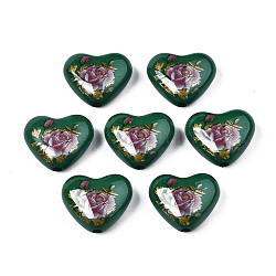 Perline acrilico opaco, cuore, verde scuro, 16x19x8mm, Foro: 2 mm