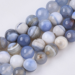 Natural Striped Agate/Banded Agate Beads Strands, Round, 10mm, Hole: 1mm, about 38~39pcs/Strand, 15.16 inch(38.5 cm)