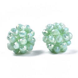 Runde gewebte Perlen aus undurchsichtigem Glas, Cluster-Perlen, ab Farbe plattiert, facettiert, Aquamarin, 12~13 mm, Bohrung: 1.5 mm, Perlen: 3.5x2.5 mm