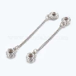 Alloy European Beads, Rondelle, with Safety Chains, Nickel Free, Platinum,  56~66mm, Beads: 13x10mm, Hole: 4mm