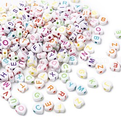Perles opaques cardiaques acryliques, perles de lettre à trou horizontal, couleur mixte, 7x7.5x4mm, Trou: 2mm, environ 3600 pcs/500 g