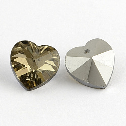 Heart Electroplated Glass Pendants, Silver Plated Bottom, Faceted, Dark Khaki, 14x14x8mm, Hole: 1.5mm
